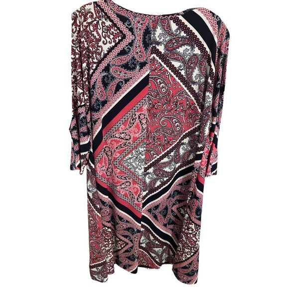 Ronni Nicole Women’s Size 10 Open Shoulder 3/4 Slv Lined Navy Printed Dress - Picture 7 of 16